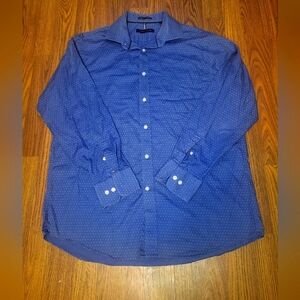 Tommy Hilfiger Men’s Blue White Dotted Button-Down Shirt Large 16 32/33 A87